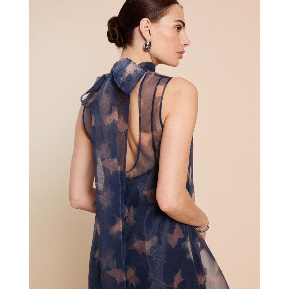 NWT CAARA Alette Maxi Halter Dress in Navy Flutter - Size Medium - Picture 11 of 12